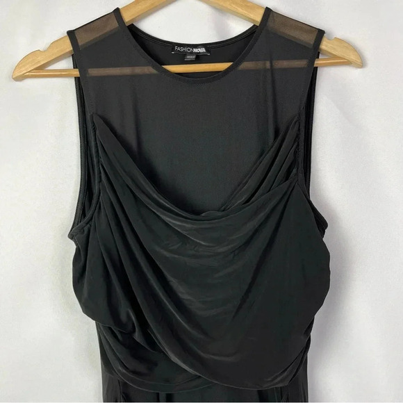 Fashion Nova Black Drape Front Mesh Bust Bodycon Mini Dress S - Picture 3 of 5